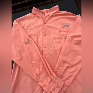 Columbia PFG Men's Medium Orange Coral  Button-Down Fishing Long sleeve Shirt